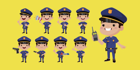Cute policeman with different poses
