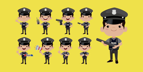 Cute policeman with different poses