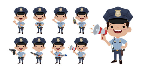 Cute policeman with different poses