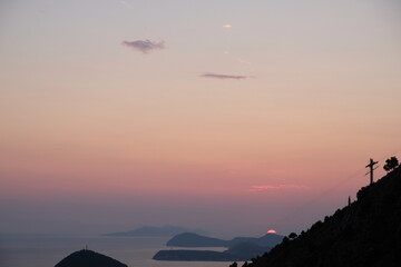 Fototapeta na wymiar Sunset view from SRD Hill Dubrovnik Croatia