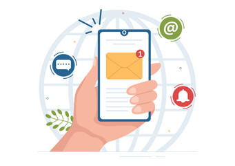 Email Service with Correspondence Delivery, Electronic Mail Message and Business Marketing in Flat Cartoon Hand Drawn Templates Illustration