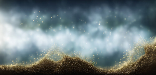 An elegant abstract background with shimmering gold sand particles and a stunning blue bokeh effect, perfect for adding a luxurious touch to any graphic design or backdrop. Generative AI