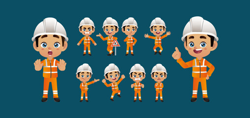 Worker with different poses. vector