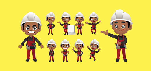 Worker set. Different poses and gestures