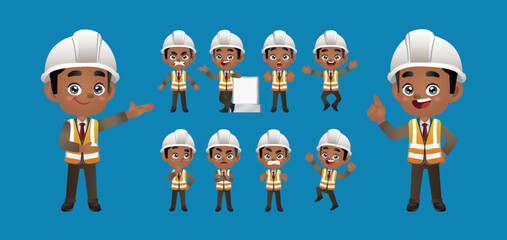 Worker set. Different poses and gestures