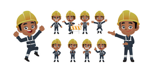 Worker set. Different poses and gestures
