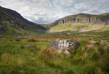 Winding path through countryside leading to Mahon Falls near Dungarvan in County Waterford, Ireland.