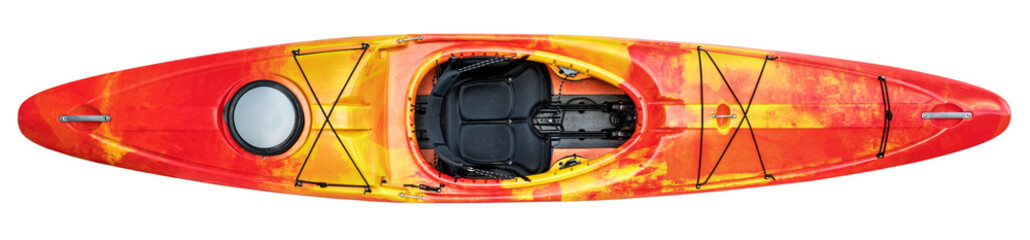 top view of crossover kayak (whitewater and river running kayak) on a transparent background - obrazy, fototapety, plakaty