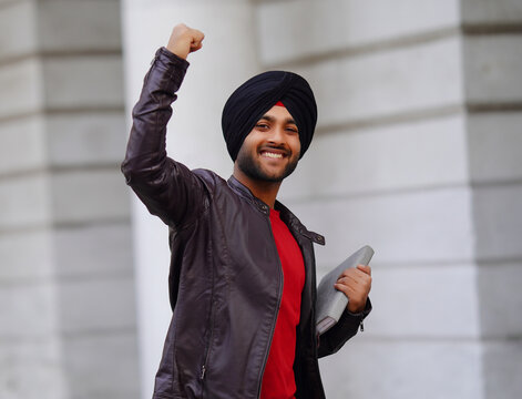 wins success happy sikh punjabi boy with confidence college young student
