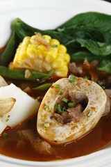 Bulalo, a beef soup from the Philippines made from beef shanks, bone marrow and various vegetables