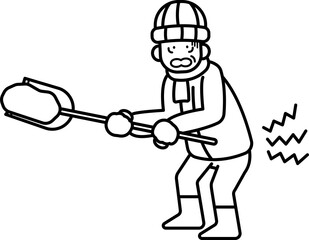 除雪中に腰を痛める高齢者のイラスト