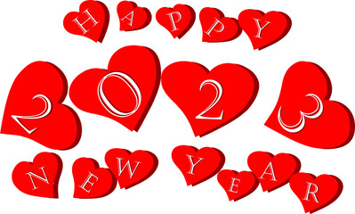 Happy new year 2023 red love heart icon transparent