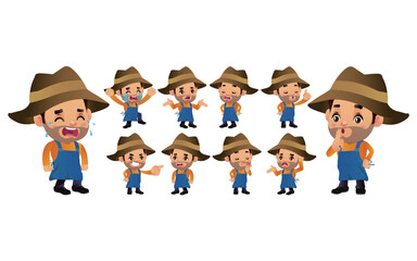 Set of farmer with different emotions