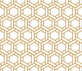 The geometric pattern with lines. Seamless vector background. White and gold texture. Graphic modern pattern. Simple lattice graphic design