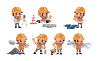 construction worker with different poses