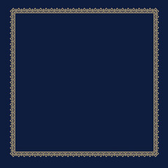 Decorative frame Elegant vector element for design in Eastern style, place for text. Floral golden and dark blue border. Lace illustration for invitations and greeting cards