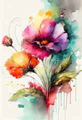 Beautiful flowers, watercolour painting. Generative art
