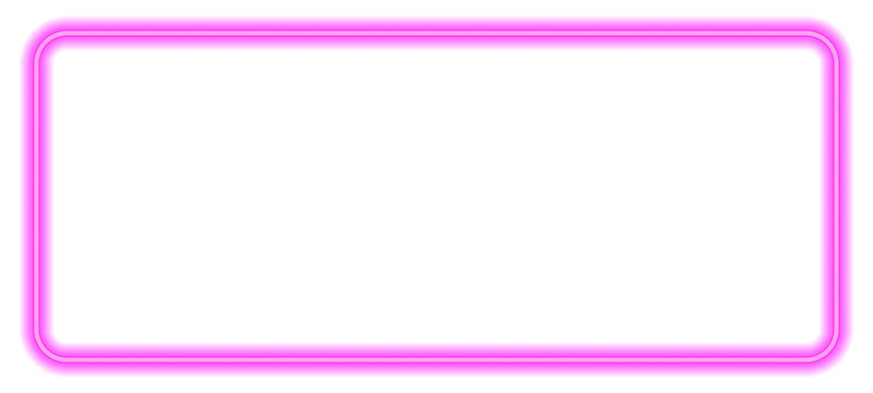 Illuminate Rectangle With Rounded Corners Frames. Bright Glowing Pink Neon Lights On Transparent Background With Copy Space Middle For Text. PNG Image