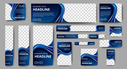 Abstract banner design web template Set, Horizontal header web banner. Modern Gradient Blue cover header background for website design, Social Media Cover ads banner, flyer, invitation card