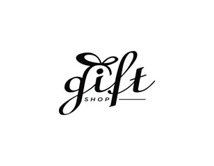 Beautiful letter gift shop handwriting vector logo design, gift shop design, gift ribbon vector logo design