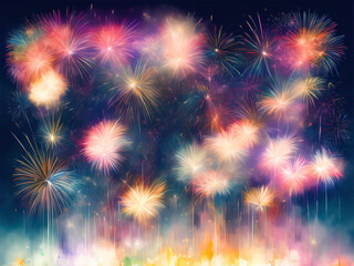 Naklejka premium fireworks in the night sky, Generative AI