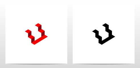 Abstract Stairs Red Carpet Letter Logo Design U © recehan