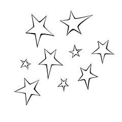 Set of stars icon. Design elements, clip arts on the theme of night sky, UFO, space. Doodle vector illustration.