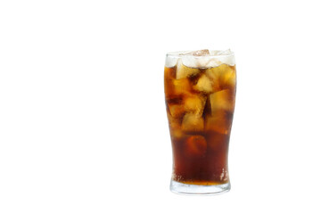 Cola in glass with ice on transparent background.