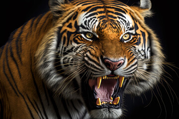 Obraz premium Close Up Portraits of roaring Bengal Tiger. Digital artwork