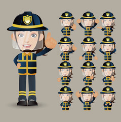 Cute Set - Set of firefighter with different emotion