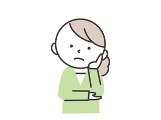 頬に手をあてて悩む若い女性