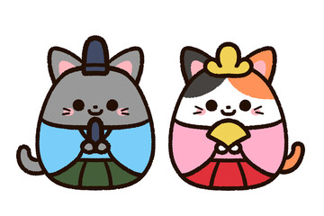 かわいいネコのひな人形、お雛様とお内裏様
