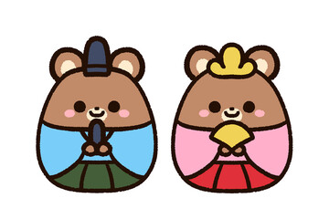 かわいいクマのひな人形、お雛様とお内裏様