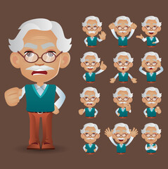 Cute Set - Set of old people with different emotion