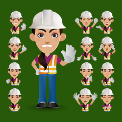 Cute Set - Set of worker with different emotions