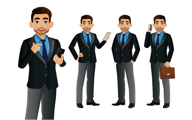 Elegant businessman with different poses. vector 