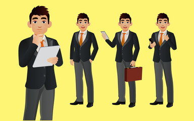 Elegant businessman with different poses. vector 
