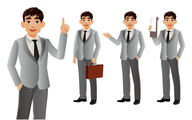 Elegant businessman with different poses. vector 