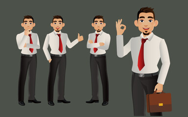 Elegant businessman with different poses. vector 