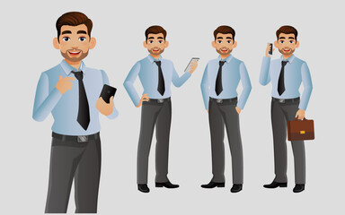 Elegant businessman with different poses. vector 
