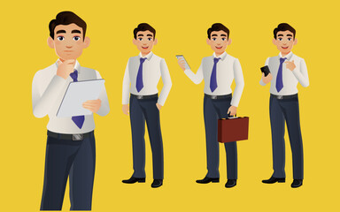 Elegant businessman with different poses. vector 