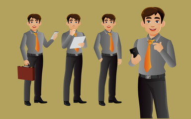 Elegant businessman with different poses. vector 