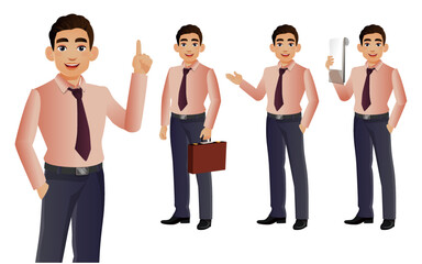 Obraz premium Elegant businessman with different poses. vector 