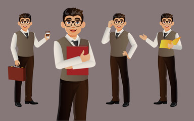Elegant businessman with different poses. vector 