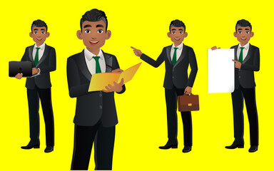 Elegant businessman with different poses. vector 
