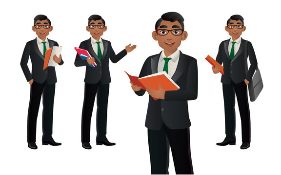 Elegant businessman with different poses. vector 