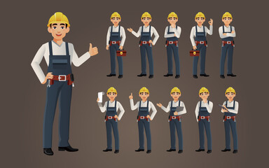 Set of worker with different poses