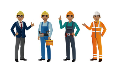 Obraz premium Set of engineer and builder with different poses
