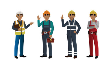 Obraz premium Set of engineer and builder with different poses