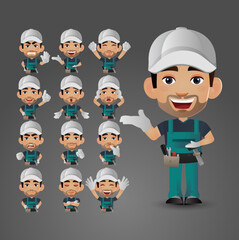 Cute Set - Set of worker with different emotions